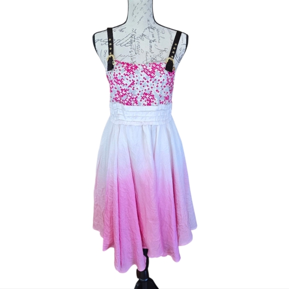 Peppe Peluso Ombre Pink White Silk Spaghetti Strap Fit Flare Dress L - Picture 1 of 9